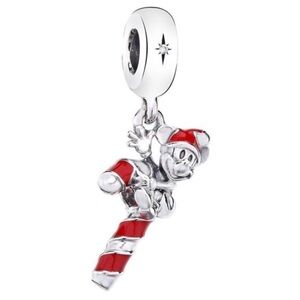Pandora Disney Parks Exclusive Christmas Santa Mickey’s Candy Cane Dangle Charm